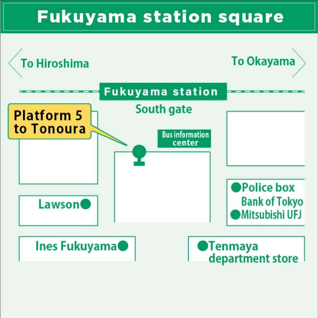 Fukuyama Station Square, SouthGate, Platform 5 to Tonoura
