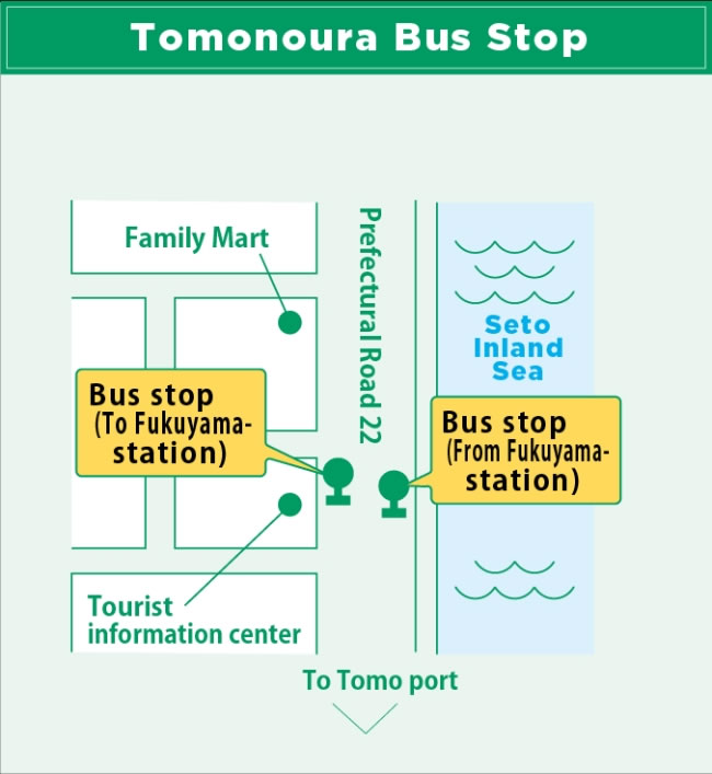Tomonoura Bus Stop, Prefectural Road 22, Bus Stop (To Fukuyama Station), Bus Stop (From Fukuyama Station)